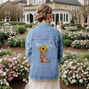 Rustikale Cowboystiefel Sonnenblumen Hochzeit Frau Jeansjacke