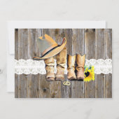 Rustikale Cowboystiefel, Spitzen und Sonnenblumen  Einladung (Rückseite)