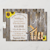 Rustikale Cowboystiefel, Spitzen und Sonnenblumen Einladung (Vorne/Hinten)