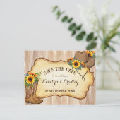 Rustikale Cowboystiefel und Hutsonnenblumen Aquare Ankündigungspostkarte (Stehend Vorderseite)