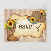Rustikale Cowboystiefel und Hutsonnenblumen Aquare Ankündigungspostkarte (Vorderseite)