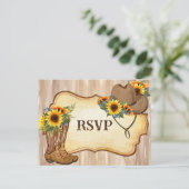 Rustikale Cowboystiefel und Hutsonnenblumen Aquare Ankündigungspostkarte (Stehend Vorderseite)