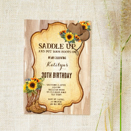 Rustikale Cowboystiefel und Hutsonnenblumen Aquare Einladung