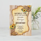 Rustikale Cowboystiefel und Hutsonnenblumen Aquare Einladung (Stehend Vorderseite)