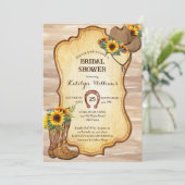 Rustikale Cowboystiefel und Hutsonnenblumen Aquare Einladung (Stehend Vorderseite)