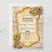 Rustikale Cowboystiefel und Hutsonnenblumen Aquare Einladung (Vorderseite)