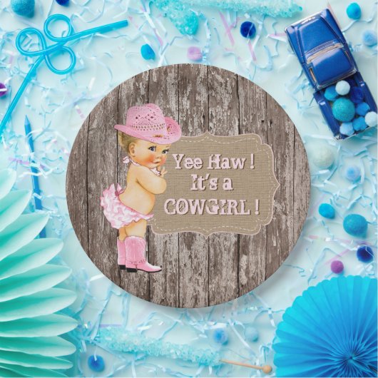 Rustikale Cowgirl Babydusche Pappteller (Party)