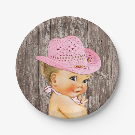 Rustikale Cowgirl Babydusche Pappteller (Vorderseite)
