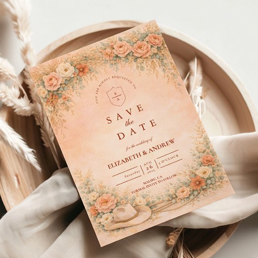 Rustikale Cowgirl-Gartenbogen-Hochzeit Save The Date