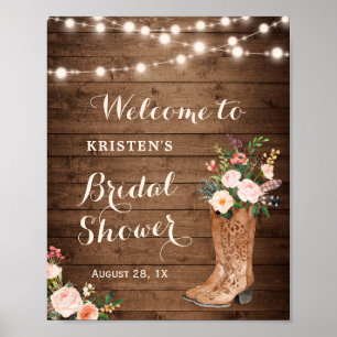 Rustikale Cowgirl-Stiefel Florale Lichter Brautpar Poster