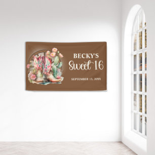 Rustikale Cowgirl-Stiefel Rosa Rosen Sweet 16  Banner