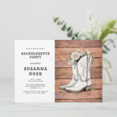 Rustikale Cowgirl Stiefel und Rose Junggeselinnen- Einladung (Stehend Vorderseite)