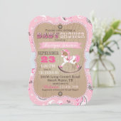 Rustikale Cowgirl Western Rocking Horse Babydusche Einladung (Stehend Vorderseite)