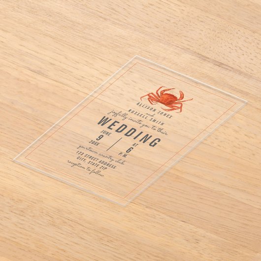 Rustikale Crab Coastal Beach Hochzeit Acryleinladungen (Ablage )