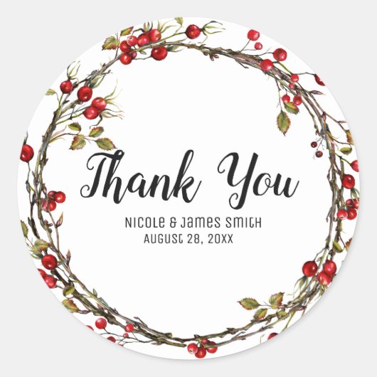 Rustikale Cranberry Berries Holiday Wreath Gevor Runder Aufkleber (Vorderseite)
