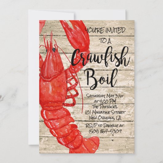 Rustikale Crawfish Boil Einladung (Vorderseite)