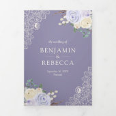 Rustikale Cream Lavender Lila Blumenzwiebelhochzei Dreifach Gefaltete Einladung (Cover)