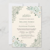 Rustikale Cream Sage Green Floral Lace muslimische Einladung (Vorderseite)