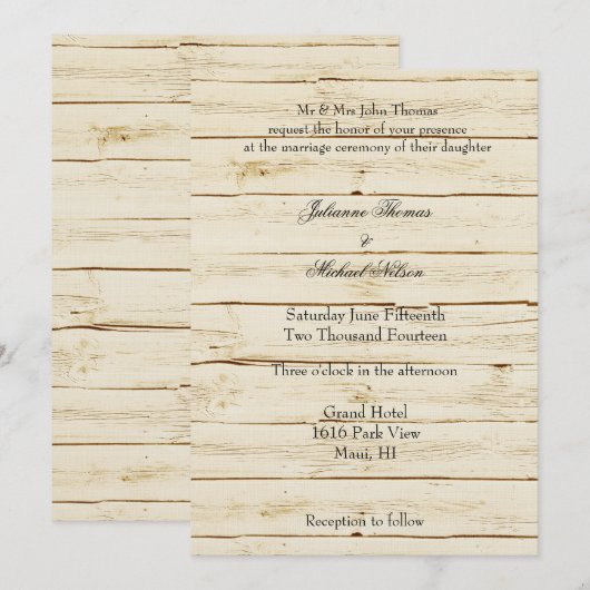 Rustikale Cream Wood Wedding Einladung (Vorne/Hinten)