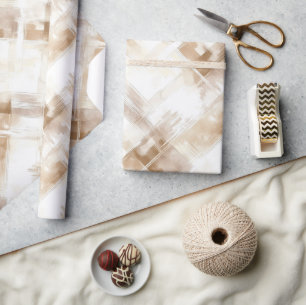 Rustikale Creme-Braun-Streifen Geburtstag Geschenkpapier