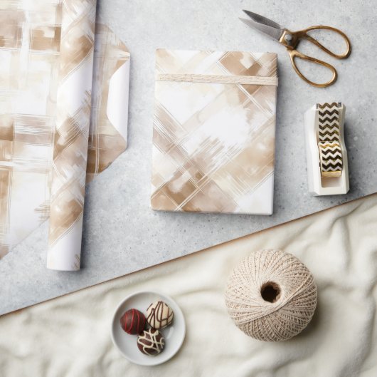 Rustikale Creme-Braun-Streifen Geburtstag Geschenkpapier (Kunsthandwerk)
