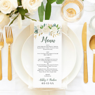 Rustikale Creme-Gold-Blumen-Hochzeit Menükarte