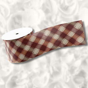 Rustikale Creme Orange Rost Rot Kariertes Muster Ripsband