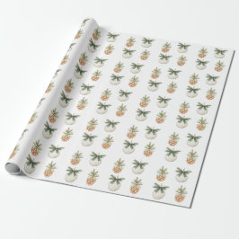 Rustikale Creme-Ornamentie Tannenzapfen Grün Weihn Geschenkpapier