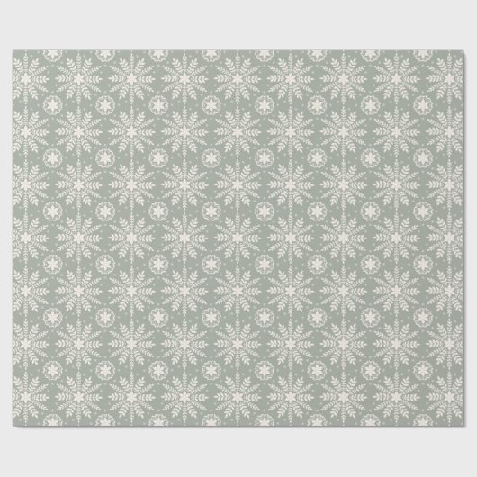 Rustikale Creme und Sage Snowflake Weihnachten Geschenkpapier (Flach)