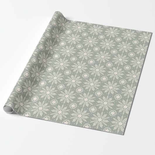 Rustikale Creme und Sage Snowflake Weihnachten Geschenkpapier (Ungerollt)