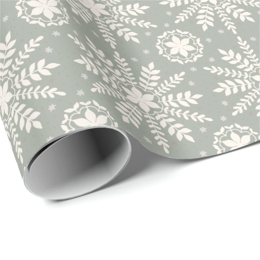 Rustikale Creme und Sage Snowflake Weihnachten Geschenkpapier (Rolleneckpunkt)