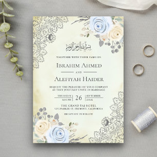 Rustikale Creme-Weich-Blau-Blumen-Spitze-Muslim-Ho Einladung