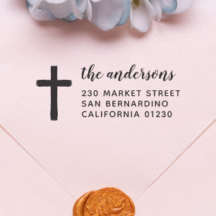 Rustikale Cross Script-Rücksendeadresse Permastempel