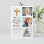 Rustikale Cross Sunflower 3 Foto Beileid Beerdigun Dankeskarte (Stehend Vorderseite)