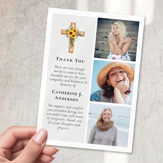 Rustikale Cross Sunflower 3 Foto Beileid Beerdigun Dankeskarte