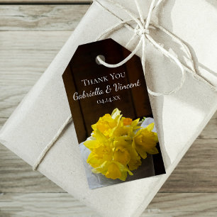 Rustikale Daffodils Barnholz-Gastgeschenk Hochzeit Geschenkanhänger