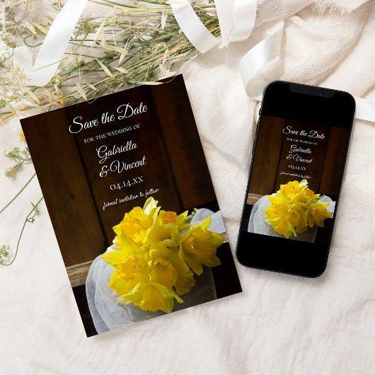 Rustikale Daffodils Frühlingsstall Hochzeit retten Save The Date