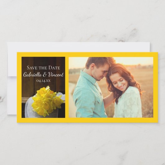 Rustikale Daffodils Stallholz Hochzeit retten das Save The Date (Vorderseite)