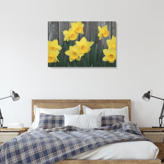 Rustikale Daffodische Blume Gartenzaun Foto Leinwanddruck (Insitu (Schlafzimmer))