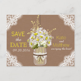 Rustikale Daisis und Spitzen Save the Date Ankündigungspostkarte