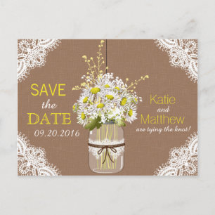 Rustikale Daisis und Spitzen Save the Date Ankündigungspostkarte