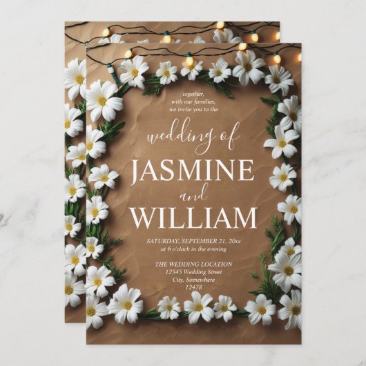 Rustikale Daisy Lights Einladung (Vorne/Hinten)