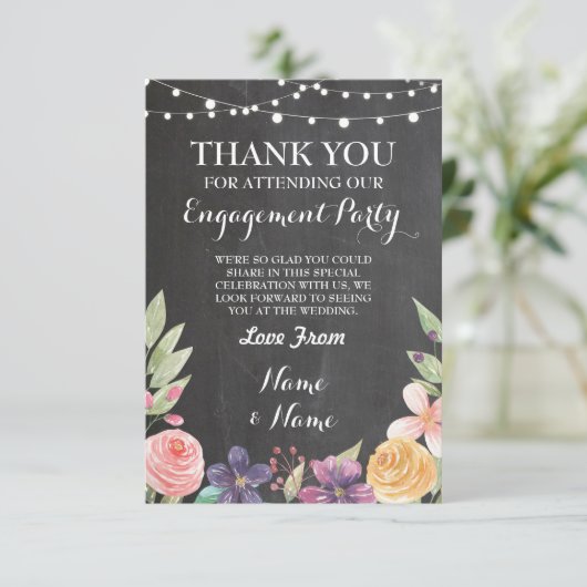 Rustikale Dankeschön-Card-Hochzeitskhalk-Blume lad Einladung (Stehend Vorderseite)