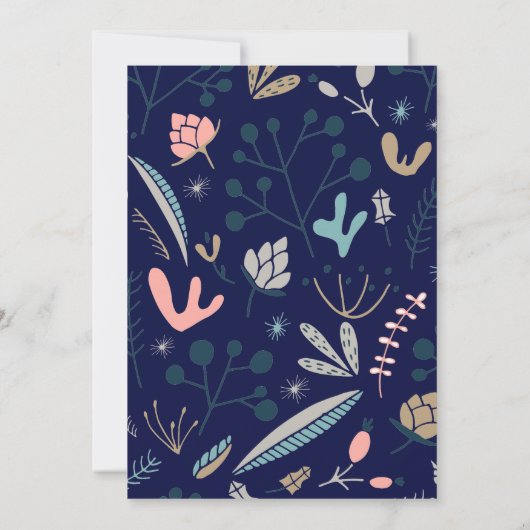 Rustikale Dark Blue & Pastel Botanical Baby Dusche Einladung (Rückseite)