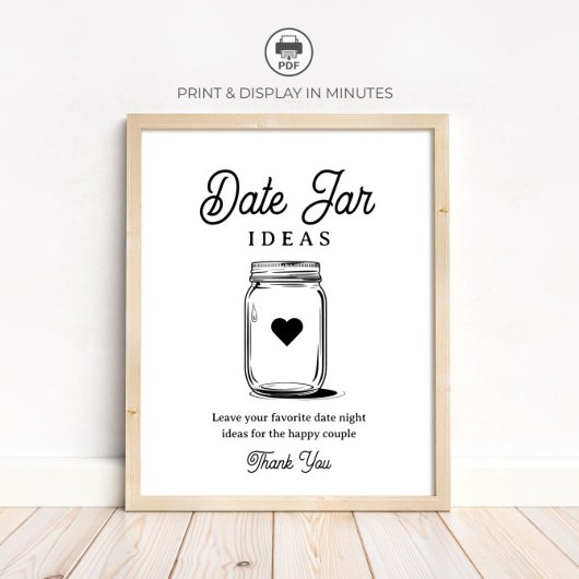 Rustikale Date-Jar-Ideen für Brautparty-Schild Poster