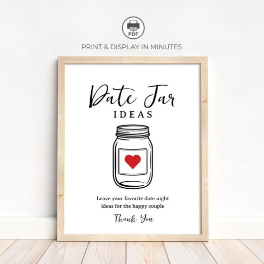 Rustikale Date-Jar-Ideen für Brautparty-Schild Poster