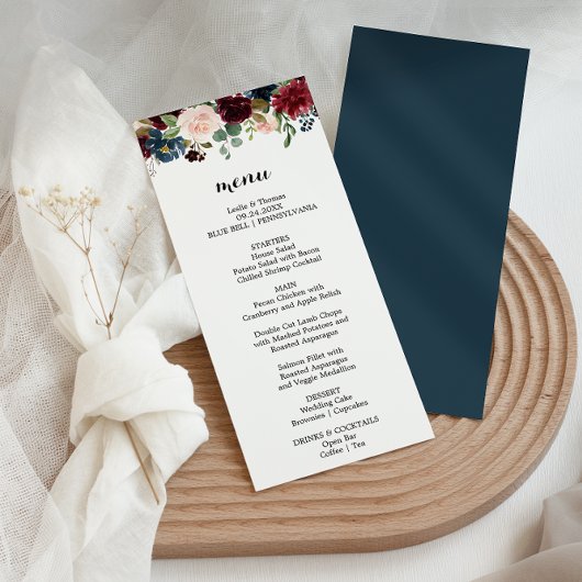 Rustikale Dazzling Burgundy Dinner Menü Karte