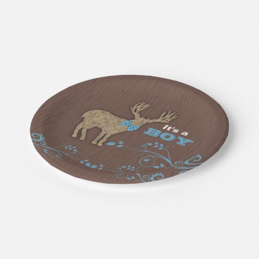 Rustikale Deer Baby-Dusche Pappteller (Schrägansicht)