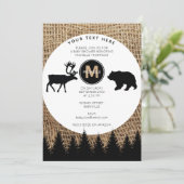 Rustikale Deer & Bear Baby Dusche Einladung (Stehend Vorderseite)