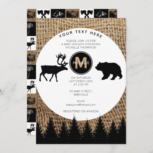 Rustikale Deer & Bear Baby Dusche Einladung (Vorne/Hinten)